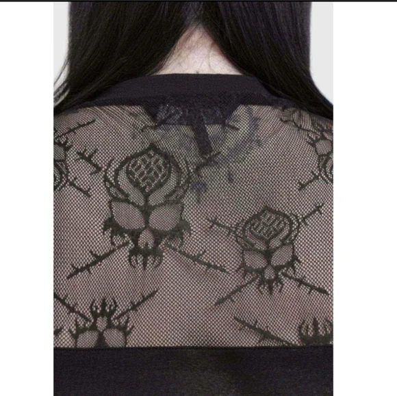 Killstar Black Lace Yoke Eyelet Short Sleeve Top - Picture 4 of 4